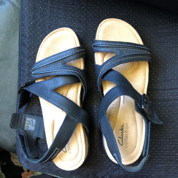 BrynClarks Black leather Sandal SZ 8M NWSticker - Picture 2 of 5